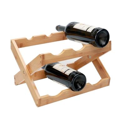 China X-shaped portable folding commercial wood rack bamboo free standing 2 tier modern home simple viable bamboo red wine rack for sale