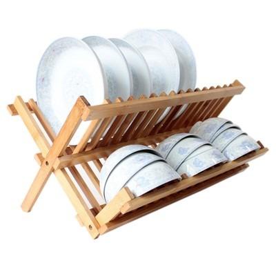 China Sustainable Bamboo Folding Rack Dish Display Rack Kitchen Dish Drying Drain Rack for sale