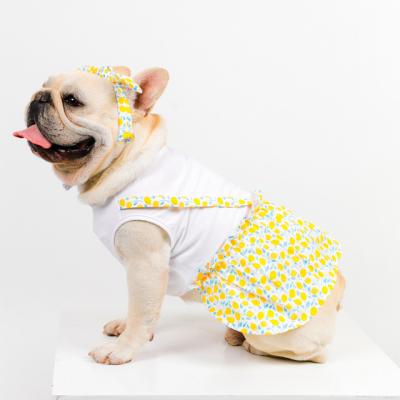 China 2021 Cotton Dog Summer Clothes Skirt Two-Piece Suspender Skirt Suit T-shirt Cute Floral Korean Style Pet Clothing for sale