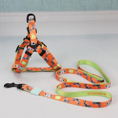 China Quick Release Pet Supplies Cartoon Chest Harness Thick Printed Dog Collar Leash for sale