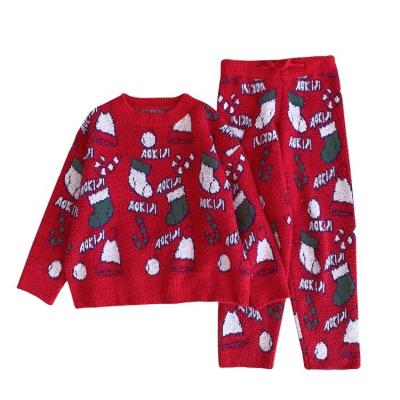 China Thermal Christmas Female Pajamas Sets Women Cartoon Pijamas Suit O-neck Casual Knitted Home Lounge Pajamas for sale