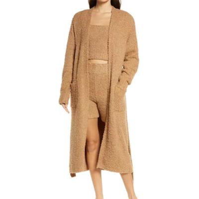 China Comfy QUICK DRY plus size solid color knit cardigan set 3 piece short set lounge wear sets indoor sleepwear 3 in 1 short tank top cardigan for sale