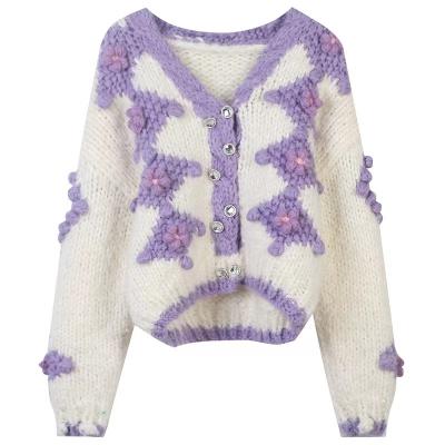 China China Sweater Good Anti-Wrinkle Heavy Handmade Crochet Cardigan Coat Custom Knitted Knitted Cardigan Design With Flowers For Women for sale