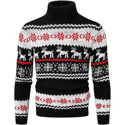 China Vintage Color Men's Vintage Neck Anti-Wrinkle Tortoise Cotton Yarn Wool Sweaters Thin Fit Thick Warm Jacquard Knit Winter New Long Sleeve Design For Man for sale