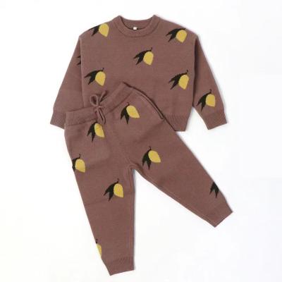 China Anti-pilling kids knitting patterns for 2 piece set homewear sweater tracksuit kids and outdoor use cute fruit mango picture pattern design for sale