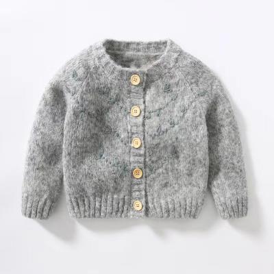 China High quality leaf crochet mohair anti-pilling children's clothing winter little girls cardigan western simple sweaters wholesale custom manufacturer for sale