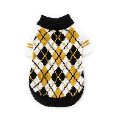 China Wholesale High Quality Stocked Pet Fashion Knitted Sweaters Dog Clothes Argyle Geometric Pattern For Small Dogs Boy Girl Winter Style for sale