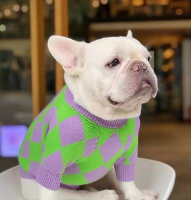 China Stocked Supplier Dog Apparel Equipments Pet Clothes Contrast Sock Design Jacquard with Color Argyle for Small Dogs Knitted Turtle Neck Sweater for sale