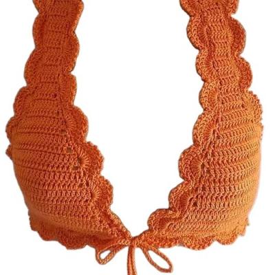 China Breathable bright color orange butterfly knit mini crochet halter bikini tops 2022 wholesale beach wear for women summer for sale