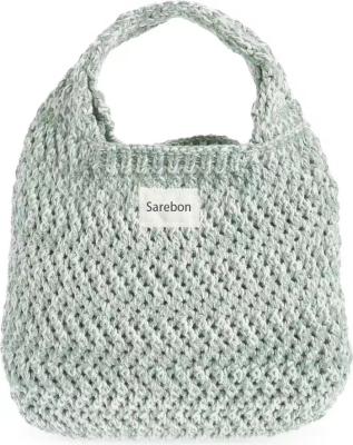 China PORTABLE gray color ladies T-shirt woven yarn crochet designer handbag export raffia bag open knitting project bag uk/us for sale