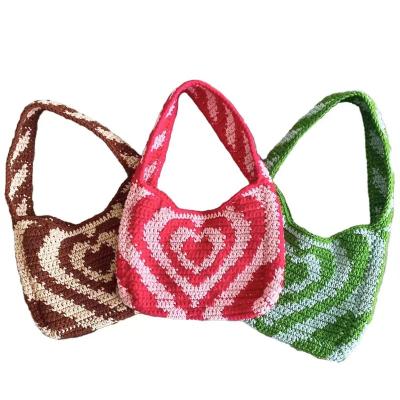 China Moroccan macrame vintage handmade cotton wholesale diy PORTABLE crochet knitted crochet weave heart bag pattern wrapping pattern for sale