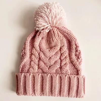 China Wholesale COMMON fashion 100% cotton stylish women's pink good quality beanies warm knitted cool hat with pom pom customized logo patch for sale