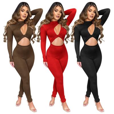 China 2022 New Arrivals Bodycon Breathable Popular Wholesale Rompers Sheath Long Autumn Hollow Sexy Women Club One-piece Casual Overalls for sale