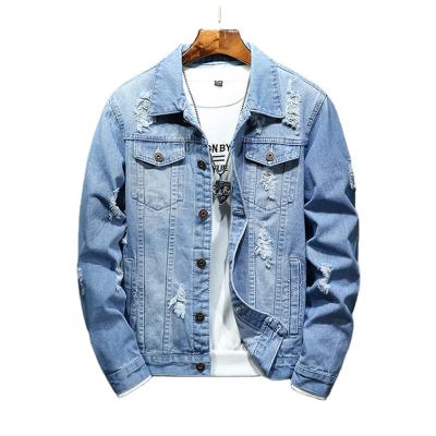 China Breathable Breathable Custom Blue Ripped Distressed Mens Denim Jacket Fashion Boys Denim Jacket Wholesale Distressed Men for sale