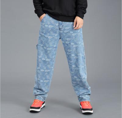 China New Breathable Breathable Lazer Printing Hip Hop Plus Size 100% Mens Wide Leg Fashion Jeans Loose Fit Mens Cotton Blues Jeans For Men for sale