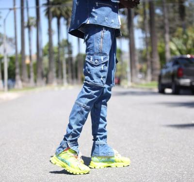 China Streetwear Hip Hop Breathable Skinny Pocket Multi Fit Cargo Pants Mens Denim Loose Slim Fit Cargo Jeans for sale