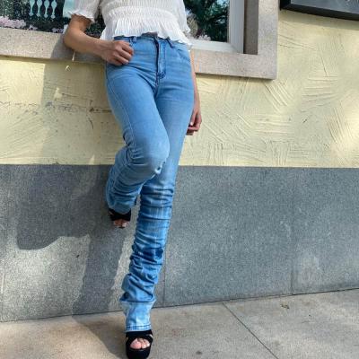 China Extra long plus size plus size custom slim fit plus size stacked skinny pants cuffs jeans women denim supplier for sale