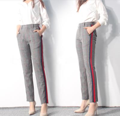 China High Quality Custom Made British Vintage Style Woven Plaid Mixed Yarn Fabric Pencil Pants Womens Trousers for sale