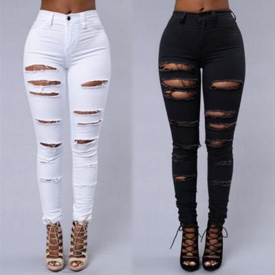 China Women's breathable fashion personality breathable leggings elastic distressed thin skinny fit jeans female stretch pants ripped pants for sale