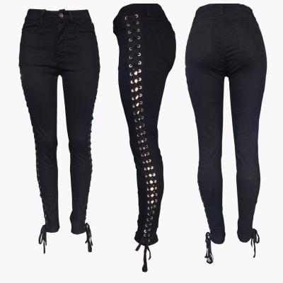 China OEM Factory QUICK DRY QUICK DRY Custom Provide Eyelets Slim Fit String Women Jeans Plus Size Pants for sale