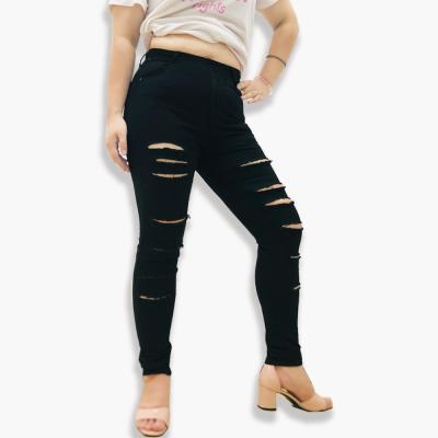 China Fat Women Breathable Breathable Plus Size Jeans Ripped Skinny Fit Denim Pants Distressed Women Jeans With Stretch for sale