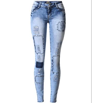 China Girls Breathable Low Waisted Breathable Plus Size Narrow Bottom Lattice Ripped Patch Work Woman Skinny Pencil Pants Women Stretch Jeans With Holes for sale