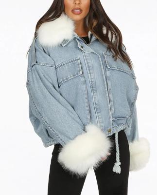 China Fashion Women's Winter Thick Oversized Breathable Women's Jacket Fur Luxury Ladies Lattice Denim Jacket Coats for sale