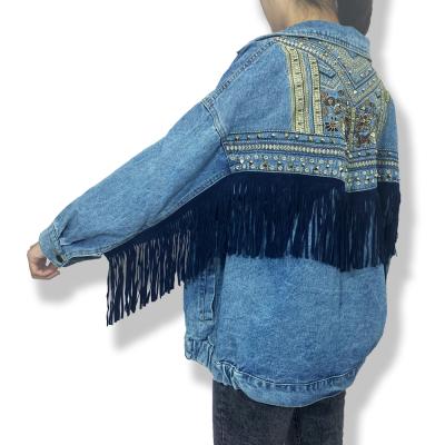 China Nordic Women's Tassels Embroidery QUICK DRY Embroidery OEM Service Style Plus Size Denim Jackets Coats for sale