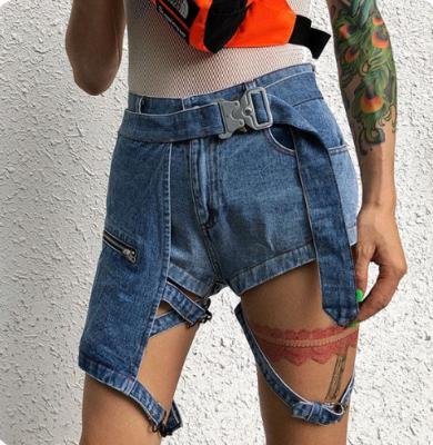 China New Design Summer Anti-Wrinkle Street Fitted Sexy Denim Strap Slouchy Look Edgy Style On High-Waisted Leg Service Denim Shorts Women for sale