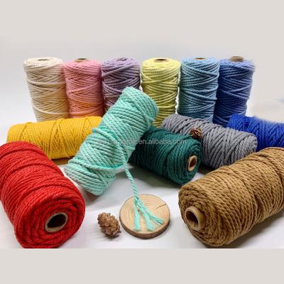 China Wholesale Pink Green 4mm Mint Red Purples Home Decor Twisted Cotton Rope Macrame Rope 3 Strands for sale