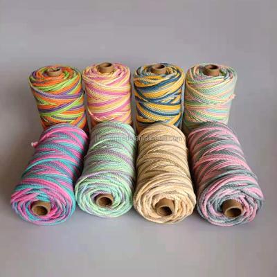 China Excellent Home Decor Quality Triple Strands 100%COTTON 3mm Rainbow Macrame Rope Recyclable Twisted Bulk Macrame Rainbow for sale