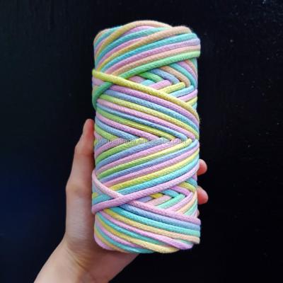 China 4MM COTTON ROPE Braided Color Rainbow Cotton Macrame Cord Pure Pastel Viable For Bag Making for sale