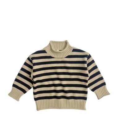 China Pullover Collar Design Children's Clothing Rolled Sweater Striped Pullover Kids Sweater for sale