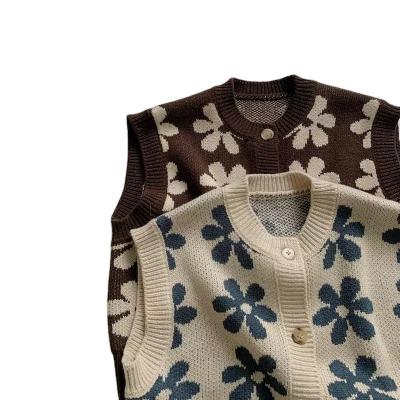 China Anti-pilling MtinyQueen 2022 retro autumn new lovely pattern children's vest spring and flower knitted jacket Korean sweater for sale