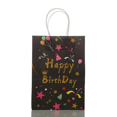 China Materials Recycled In Stock Custom Wholesale Logo Printed Kraft Happy Birthday And Party Gift Paper Bag for sale