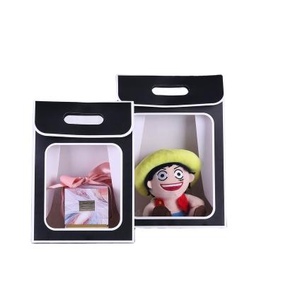 China Recycled Materials Ready To Ship Cheap Promotional Custom Paper Gift Brown Color Portable Paper Bag With Window Kraft Paper for sale