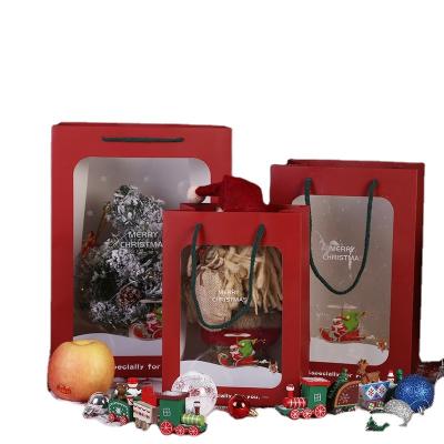 China Recycled Materials Paper Bags Fashion Kraft Paper Bag Clear Window Ready To Ship Custom Gift Christmas With PVC Pack TX 500 Buying Pcs for sale