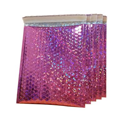 China Recyclable Bubble Envelope Mailing Bags Bubble Mailers Bag Poly Plastic Metallic Foil Christmas Shiny Pink Cosmetic TX Charm for sale