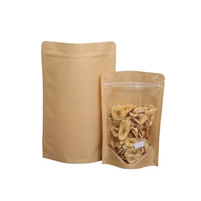 China Recycled materials 50pcs per bag all half size factory price transparent kraft paper stand up zip lock bag with window for sale