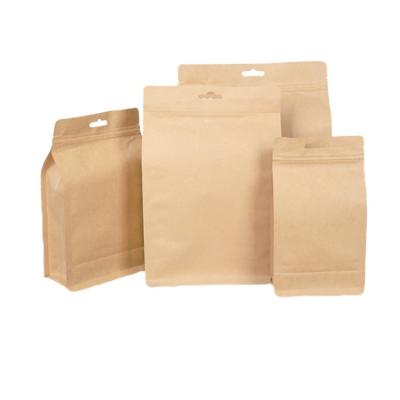 China Recyclable In Stock Eight Sides Sealed Food Tea Snacks Aluminum Vertical Self Seal Plastic Packaging Clad Kraft Paper Bag for sale