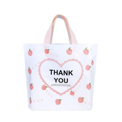 China Transparent Recyclable Shopping Bags Thank You Plastic Tote 50pcs Holder Up Pouch Handle Bags LDPE Engraving Printing TX Reusable Accept for sale