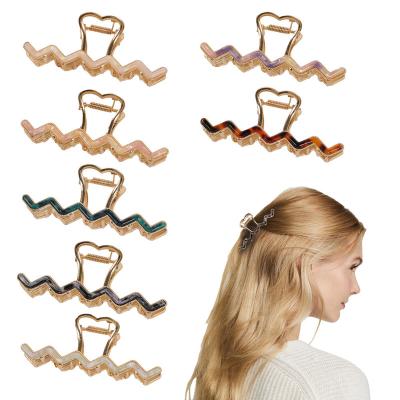 China New Fixed Hair Metal Hair Claw Clips Wavy W-shaped Acetate Hair Claw Clips Ladies Large Clip Hair Accessories Wholesale for sale