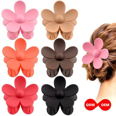 China Hot Fixed Five Leaf Flower Hair Clips Cute Matte Solid Color 3.5cm Claw Clip Flower Claw Clip Hair Claw For Women for sale