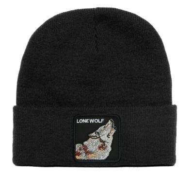 China COMMON Custom lonewolf Embroidered Adult Children Knit Hats Animal Logo Beanie Fall And Winter for sale