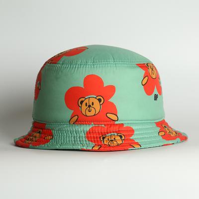 China Custom Colored Printed Picture Bear Design Anorak Fleecefabric Winter Kids Warm Bucket Hats for sale