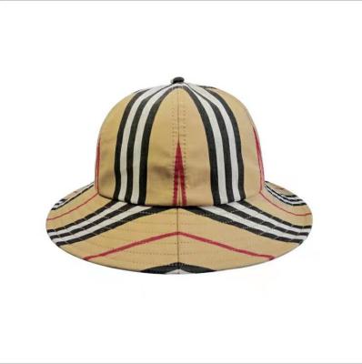 China Designer Ladies Striped Embroidered Cotton Washed Large Bucket Hat Adjustable Sleeve Oversized Summer Around Girl Bucket Camping Hat for sale