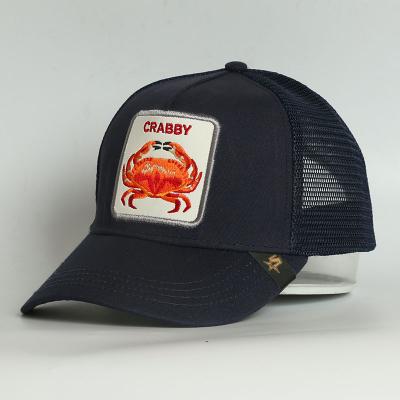 China Professional High Quality COMMON Mesh Trucker Cap Custom Gorras Animal Embroidery Crab Logo Trucker Cap for sale