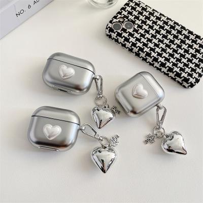 China Fanshion Luxury Cross 3D Matte Plating Silver Love Heart Pendant Cover Device Case For Apple Airpods 3 2 1 pro for sale