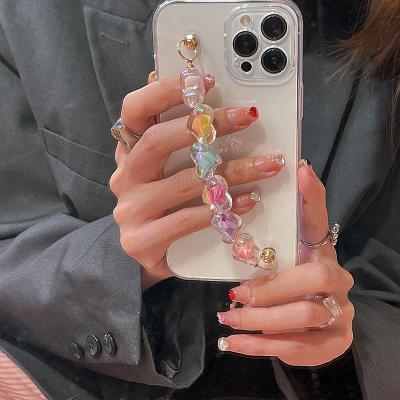 China Luxury Shockproof Wrist Chain Strap Love Heart Love Heart Back Cover Silicone Clear Cell Phone Case For iphone 13 12 11 pro XR max 7 8 plus Se for sale