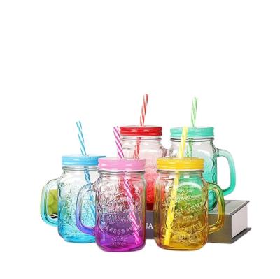 China Factory Supply Liquid Mason Jar Glass Jars With Colored Glass Handle for sale